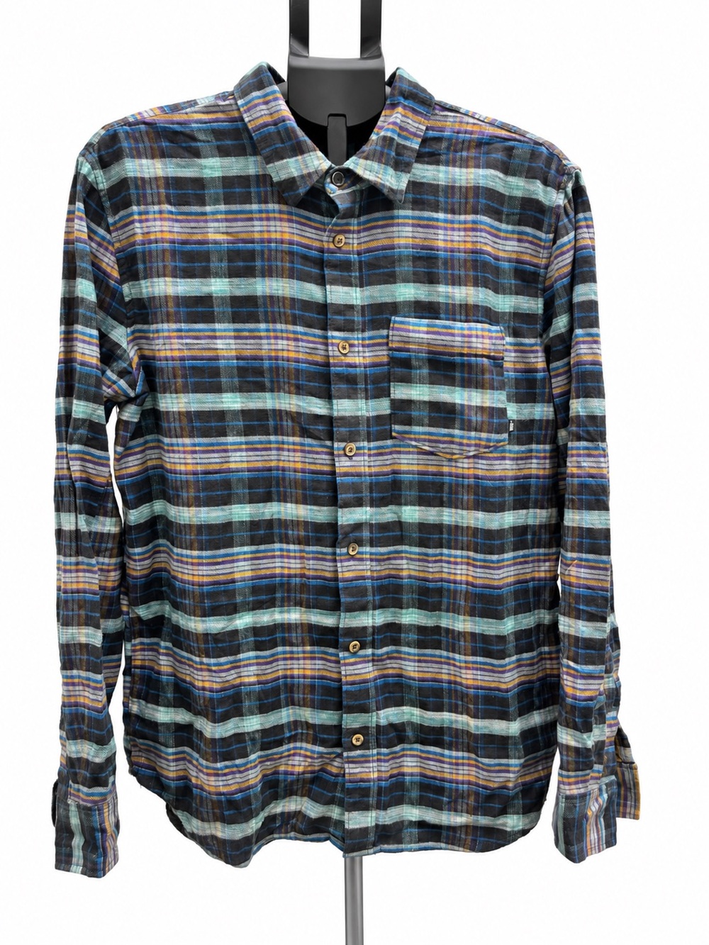 Vans Men’s M Plaid Flannel Shirt 100% Cotton Blue Teal Purple Yellow
